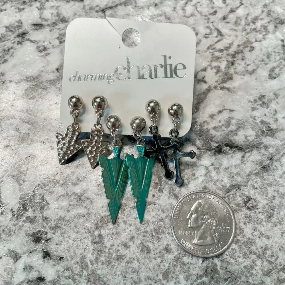Arrow and Cross Dangle Stud Earrings